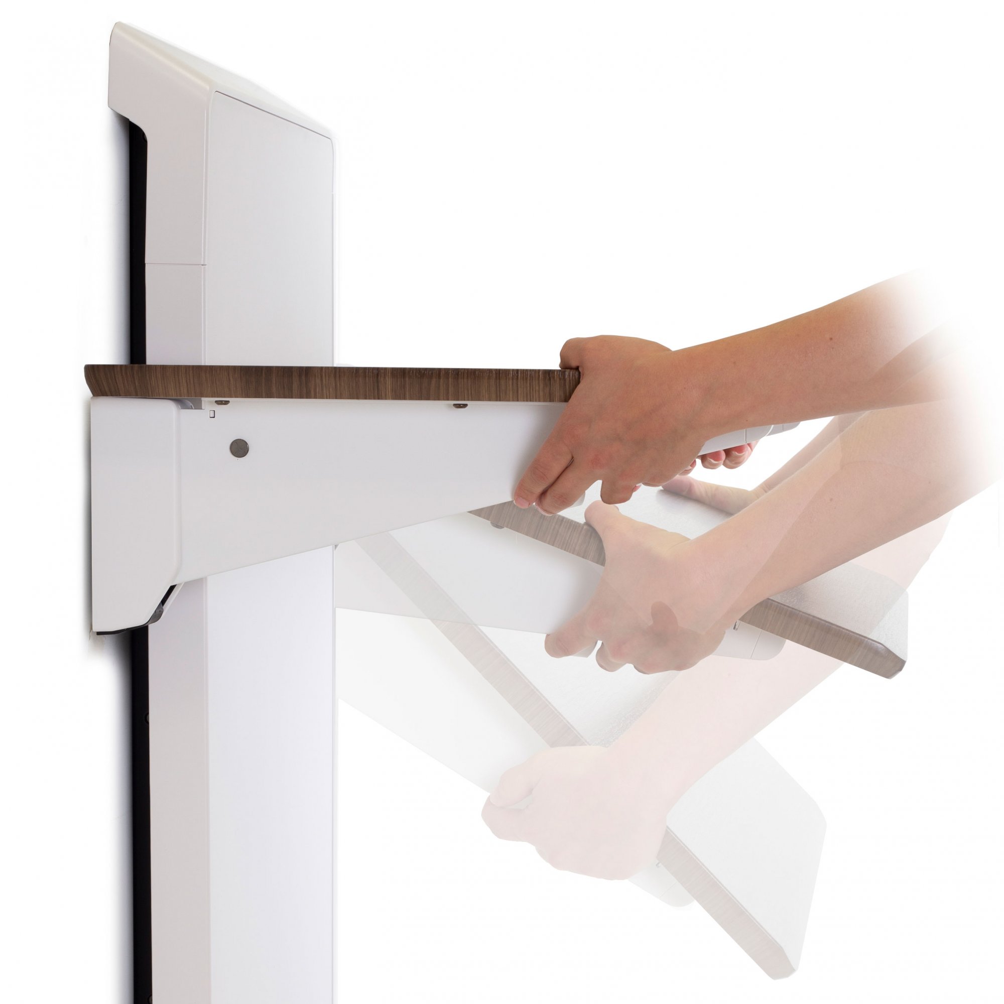 Worksurface folds down to within 7.3" (19 cm) of wall