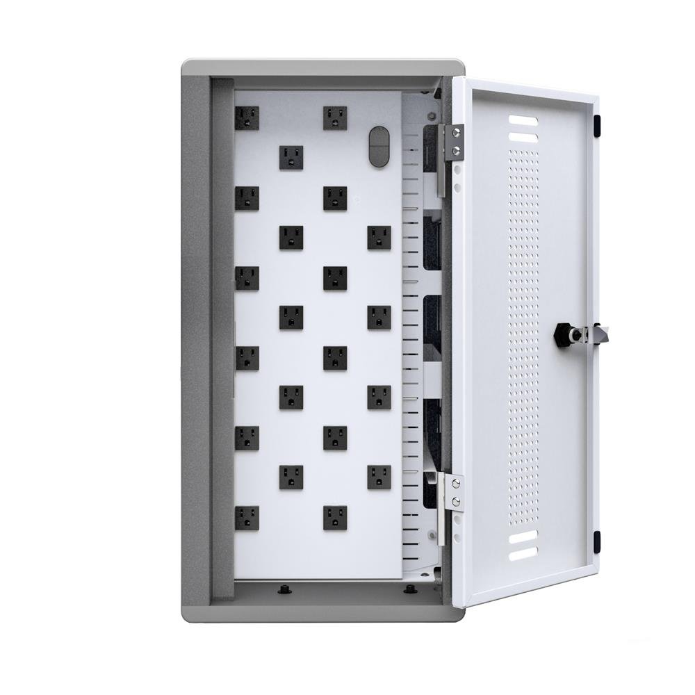 IT area provides 21 power receptacles and can be locked to prevent theft and tampering