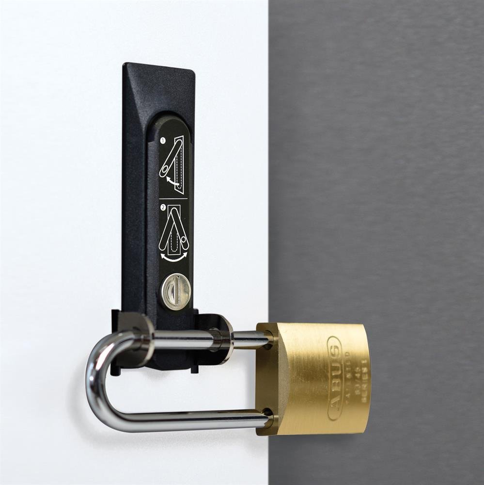 Integrated keyed locks have brackets for your own padlock