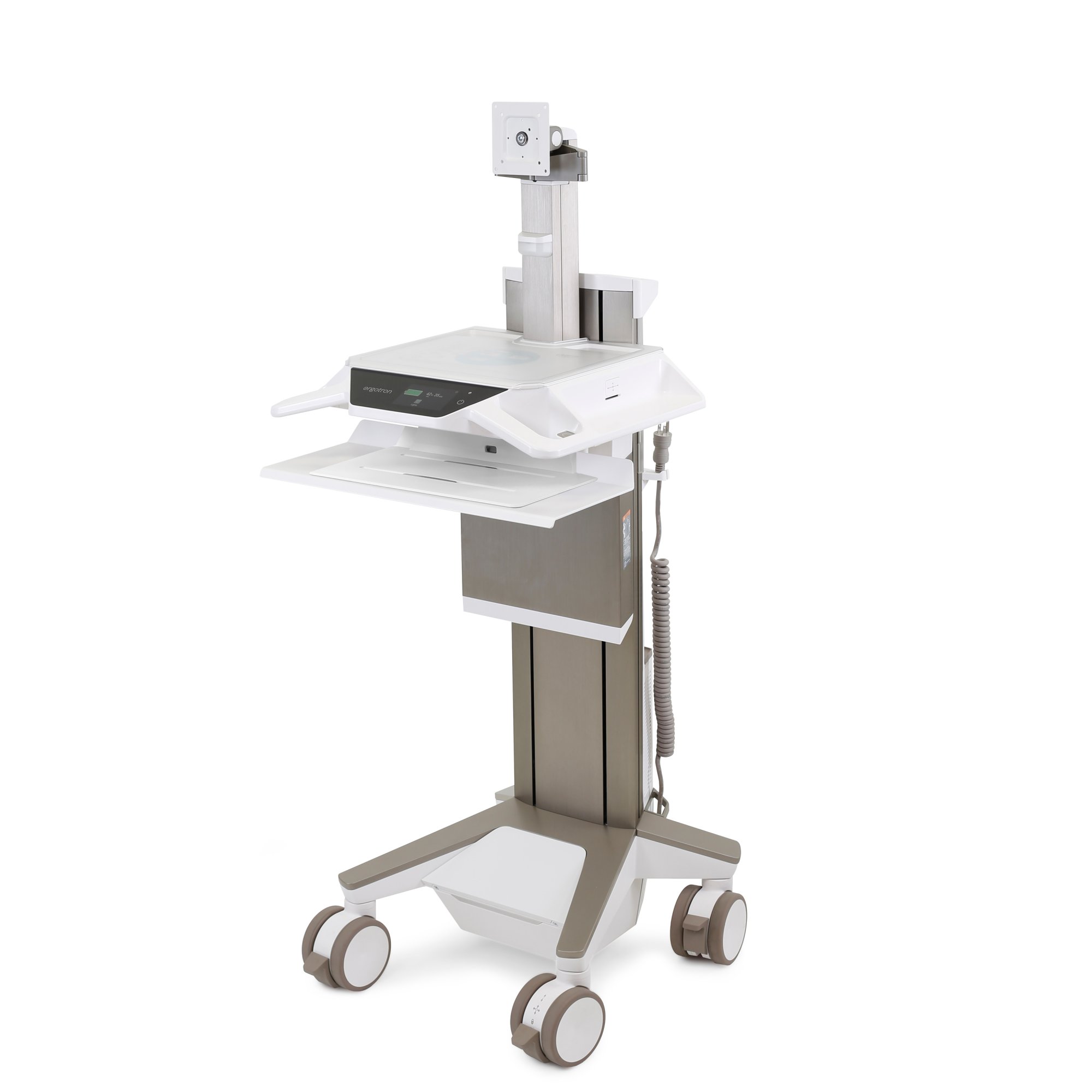 Cantilever monitor mount for focal depth adjustability and full access to worksurface