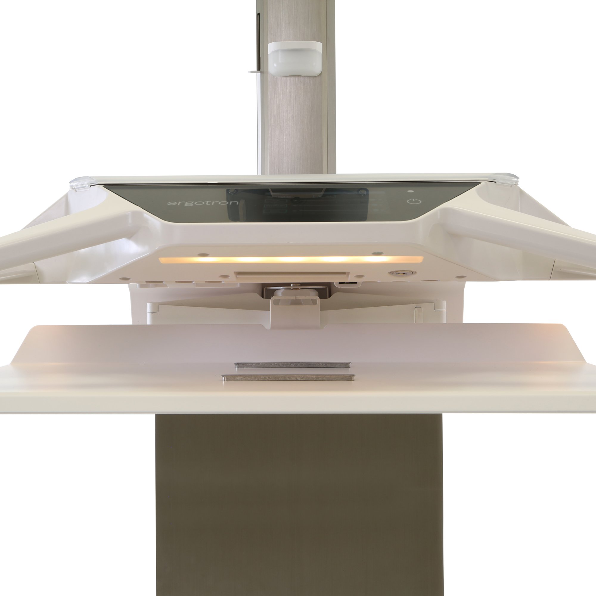 LED lighting located on the base, keyboard and worksurface for working in dark environments