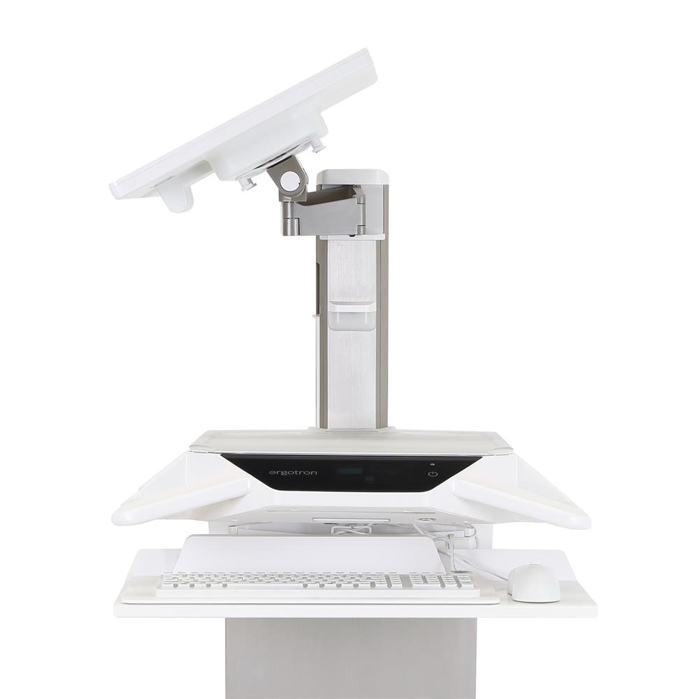 Cantilever monitor mount for focal depth adjustability and full access to worksurface