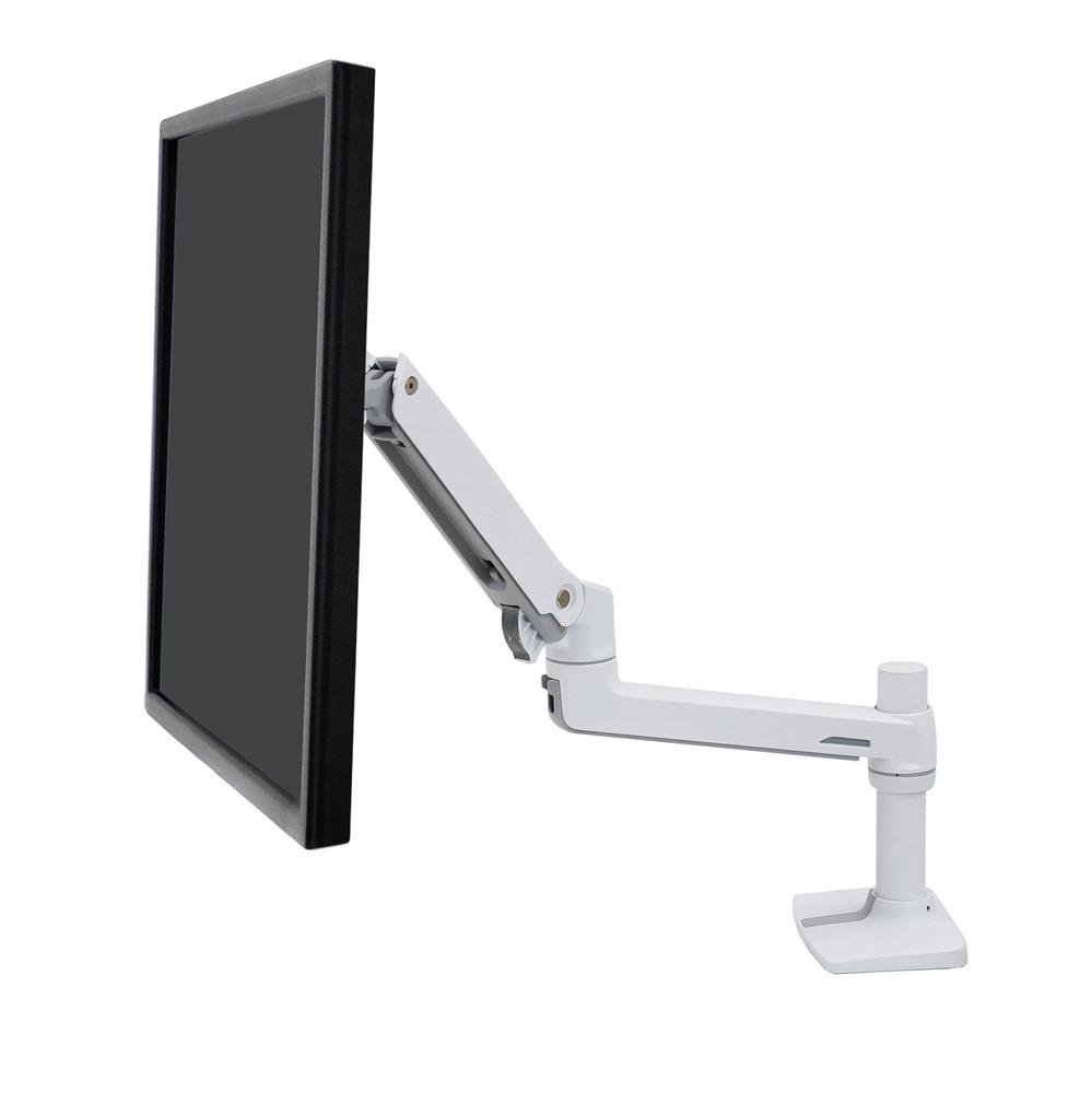 LX Desk Monitor Arm (white) with Low-Profile Clamp (25–35 mm surface)