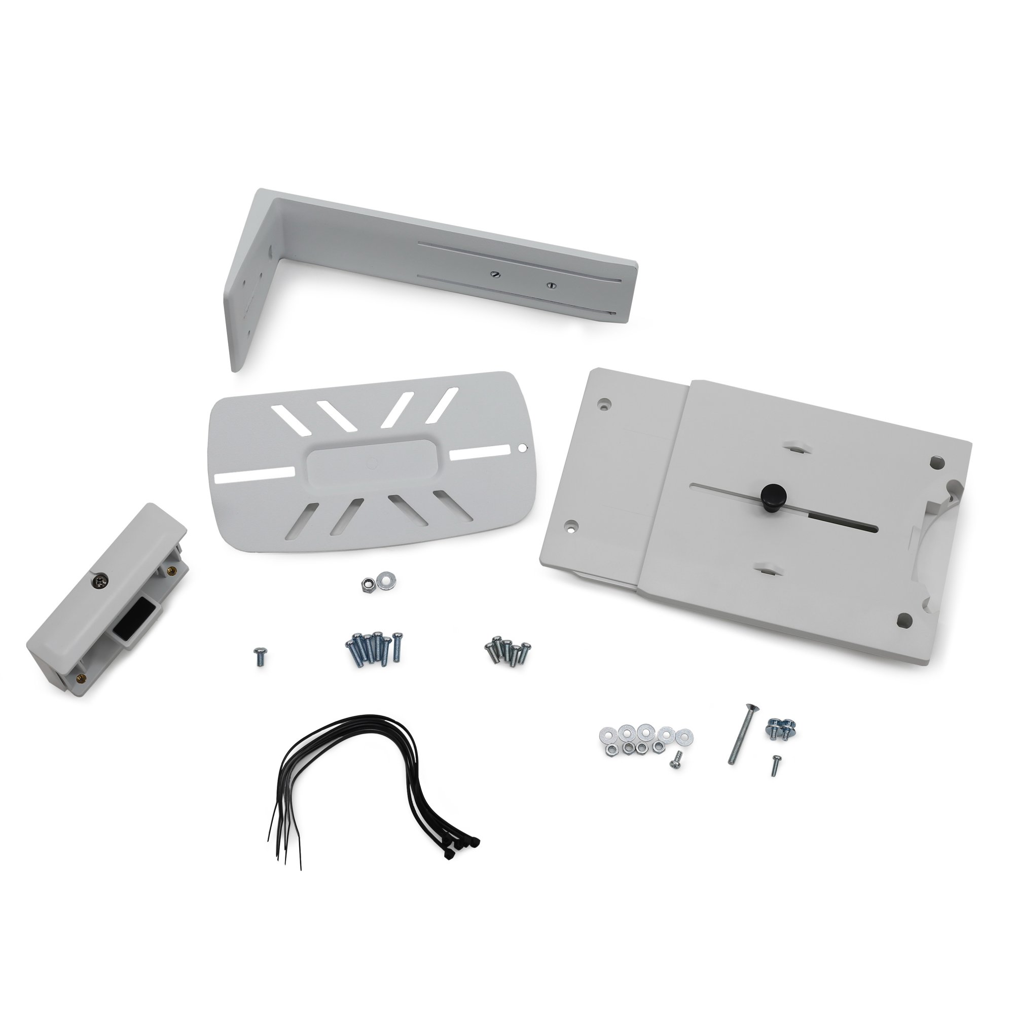 Includes VESA mount bracket, angle bracket and shelf, P/L lockout hardware, mounting hardware