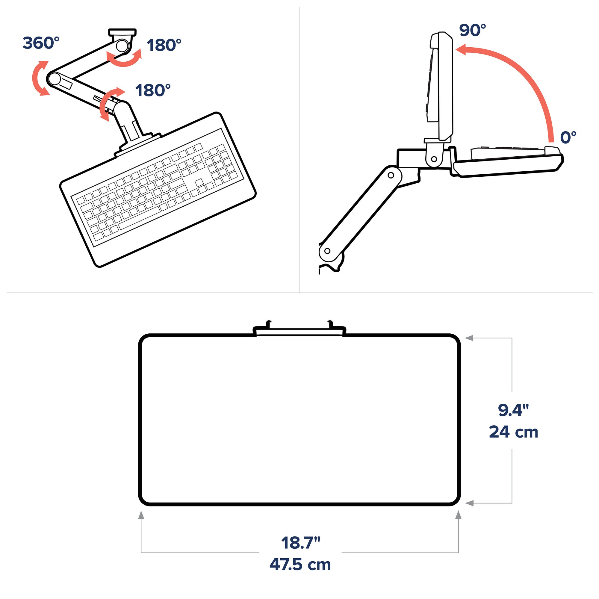 Ergotron 45-685-292 LX Pro Adjustable Wall Mount Keyboard Arm (black)