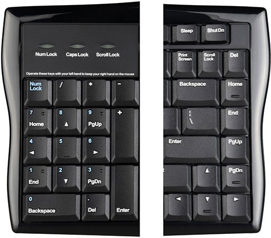 Evoluent’s keyboard has these often-used keys duplicated on both sides.