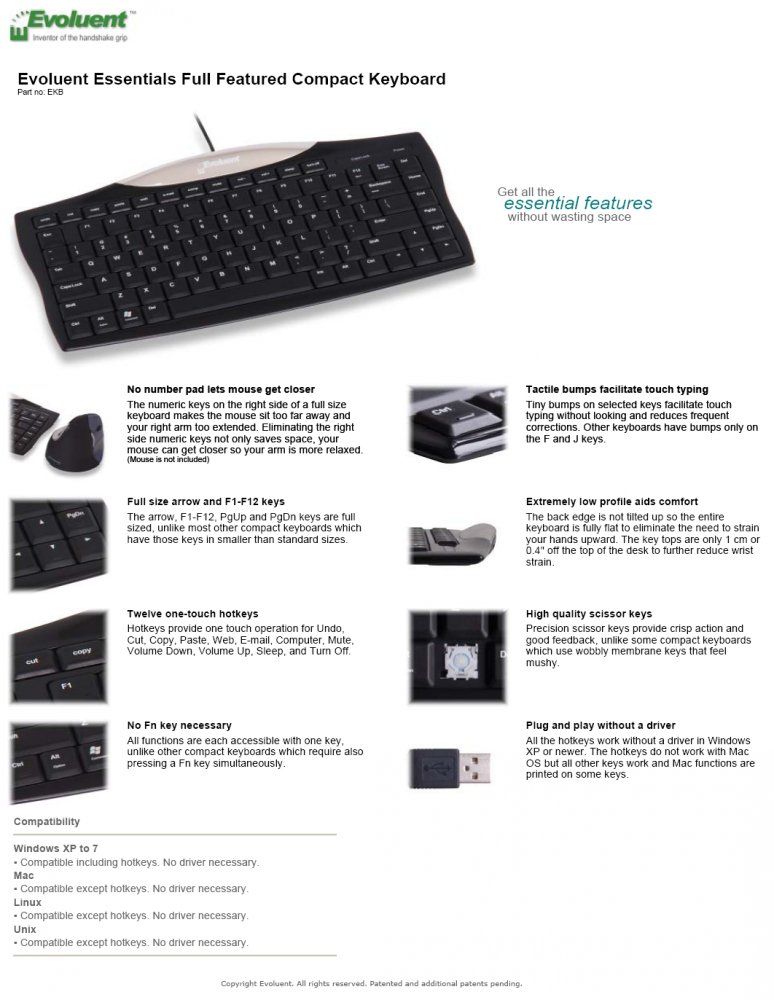 Evoluent Essentials Full Featured Compact Keyboard - EKB