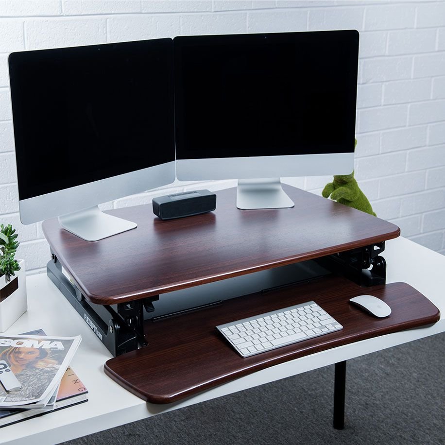 Flexispot M2 ClassicRiser 35" Standing Desk Converter in Mahogany color