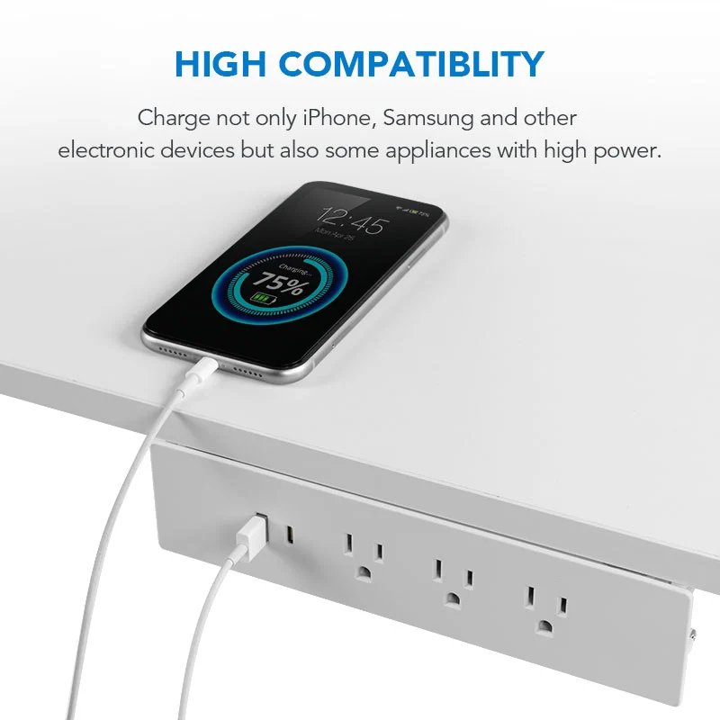 Flexispot PS016W Under Desk Power Strip With USB