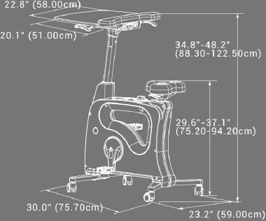 Technical Drawing for Flexispot Deskcise Pro V9 All-in-One Ergonomic Exercise Desk Bike