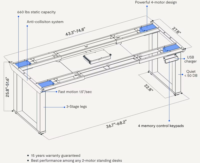 Technical Drawing for Flexispot M1/M2/M3/M4 ClassicRiser Standing Desk Converter