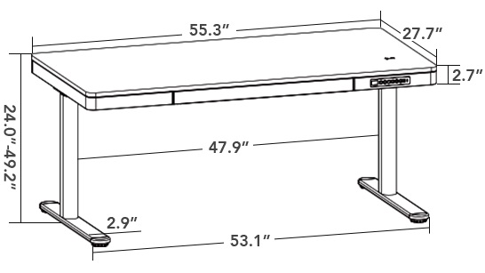 Technical Drawing for Flexispot EM7MB Motorized AlcoveRiser Standing Desk Converter