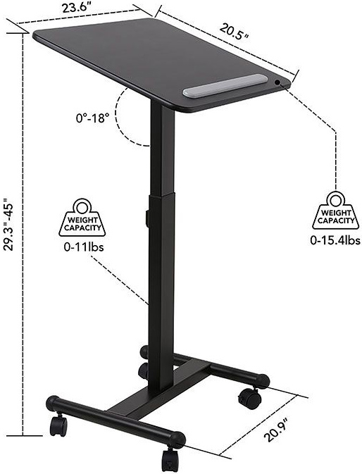 Technical drawing for Flexispot MT3 Height Adjustable Sit-Stand Mobile Desk