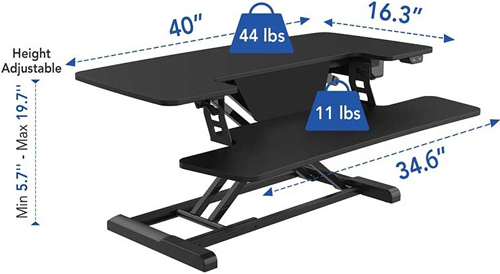 Technical drawing for Flexispot EM7L Motorized AlcoveRiser Standing Desk Converter - 40