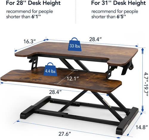 Technical drawing for Flexispot M7B or M7N AlcoveRiser Standing Desk Converter - 28