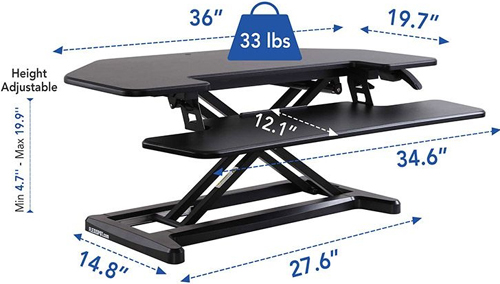 Technical drawing for Flexispot M7C Corner AlcoveRiser Standing Desk Converter - 36