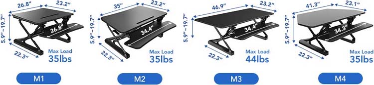 Technical Drawing for Flexispot M1/M2/M3/M4 ClassicRiser Standing Desk Converter