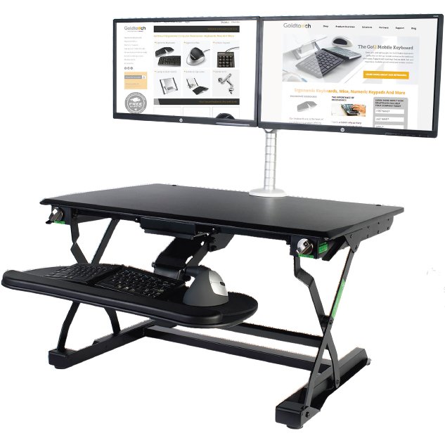 The EasyLift keyboard tray lowers, raises, and tilts unlike any other desktop sit/stand desk on the market