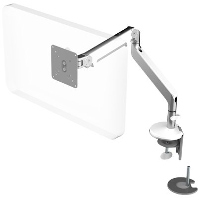 Humanscale M2 Monitor Arm with Dual Mount Clamp and Bolt-Through, White, Fixed Angled Link/Dynamic Link