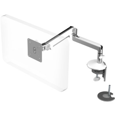 Humanscale M2 Monitor Arm with Dual Mount Clamp and Bolt-Through, White, Fixed Straight Link/Dynamic Link