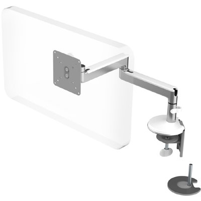 Humanscale M2 Monitor Arm with Dual Mount Clamp and Bolt-Through, White, Fixed Straight Link/Fixed Straight Link