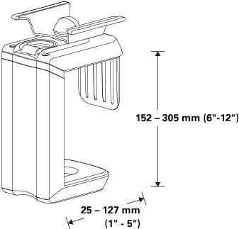 Technical drawing for Humanscale CPU200 Under Desk Mount CPU Holder