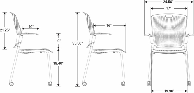 Technical Drawing for Humanscale Cinto Ergonomic and Stackable Office Chair