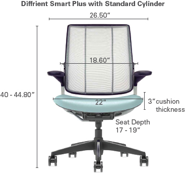 Technical Drawing for Humanscale Diffrient Smart Plus Ergonomic Mesh Back Office Chair