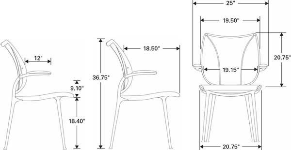 Technical Drawing for Humanscale Liberty Side Guest Chair
