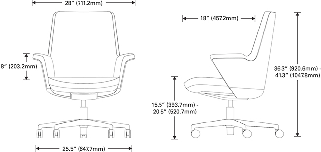 Technical Drawing for Humanscale Summa Executive Conference Chair