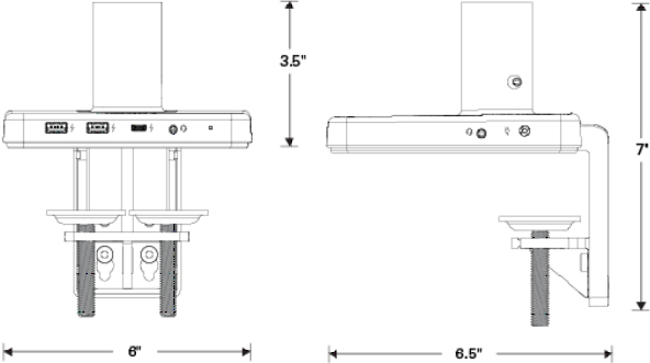 Technical Drawing for Humanscale M/Power USB Type A and Type C Charging Station