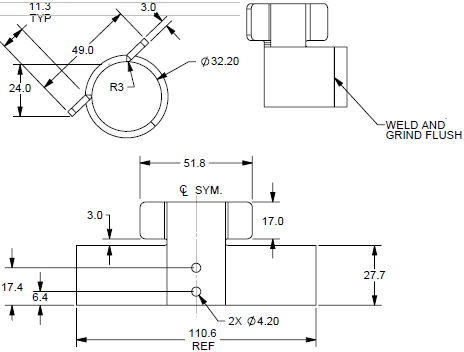 Technical Drawing for Humanscale PS Post Stop for Monitor Arms