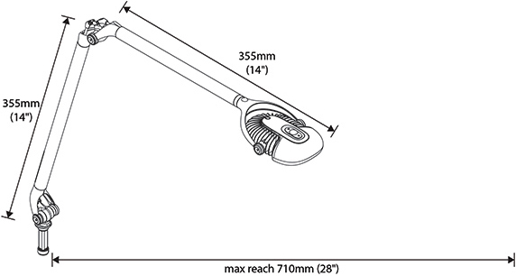 Technical drawing for Humanscale Element 790 Task Light