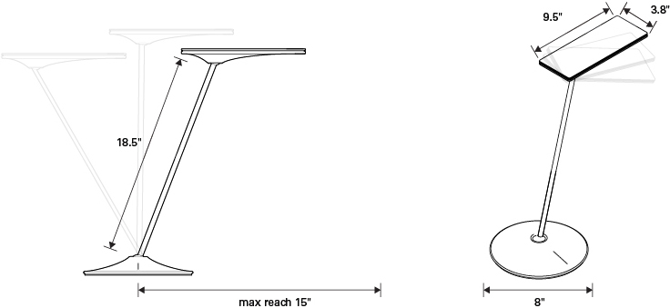 Technical Drawing for Humanscale Horizon 2.0 LED Task Light