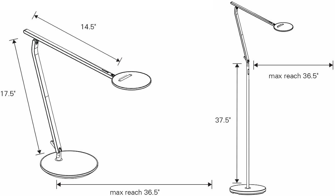 Technical Drawing for Humanscale Infinity LED Task Light
