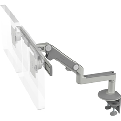 Humanscale M8 Dual Arm with Two Piece Clamp Mount with Base, Fixed Straight Link/Dynamic Link and Silver