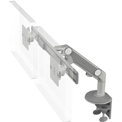 Humanscale M8 Dual Arm with Two Piece Clamp Mount with Base, Dynamic Link only and Silver