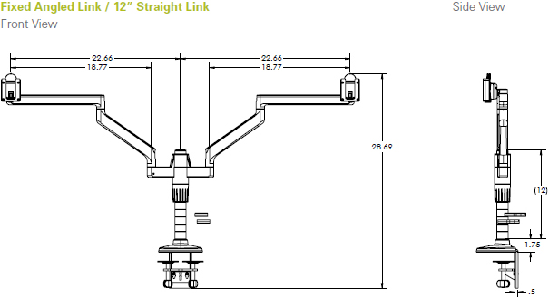 Fixed Angled Link / 12” Straight Link