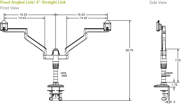 Fixed Angled Link/ 8” Straight Link