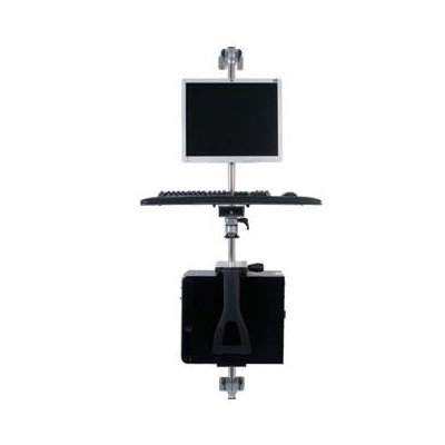 Front View of ISE MA4000-1-TP-CPU-WP5 or MA4000BK-1-TP-CPU-WP5 One Monitor, Keyboard Platform and CPU Holder On A Wall with 60
