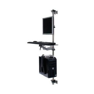 Side view of ISE MA4000-1-TP-CPU-WP5 or MA4000BK-1-TP-CPU-WP5 One Monitor, Keyboard Platform and CPU Holder On A Wall with 60