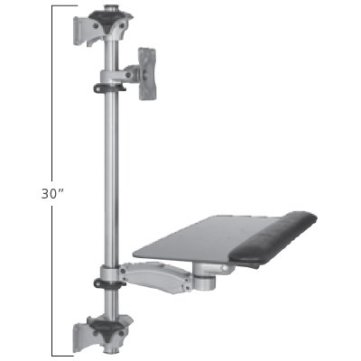 Side view of ISE MA4000-1-TP-WP or MA4000BK-1-TP-WP One Monitor and Keyboard Platform On A Wall with 30