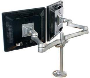 ISE MA2000 Flat Panel Double LED Monitor Arm Silver