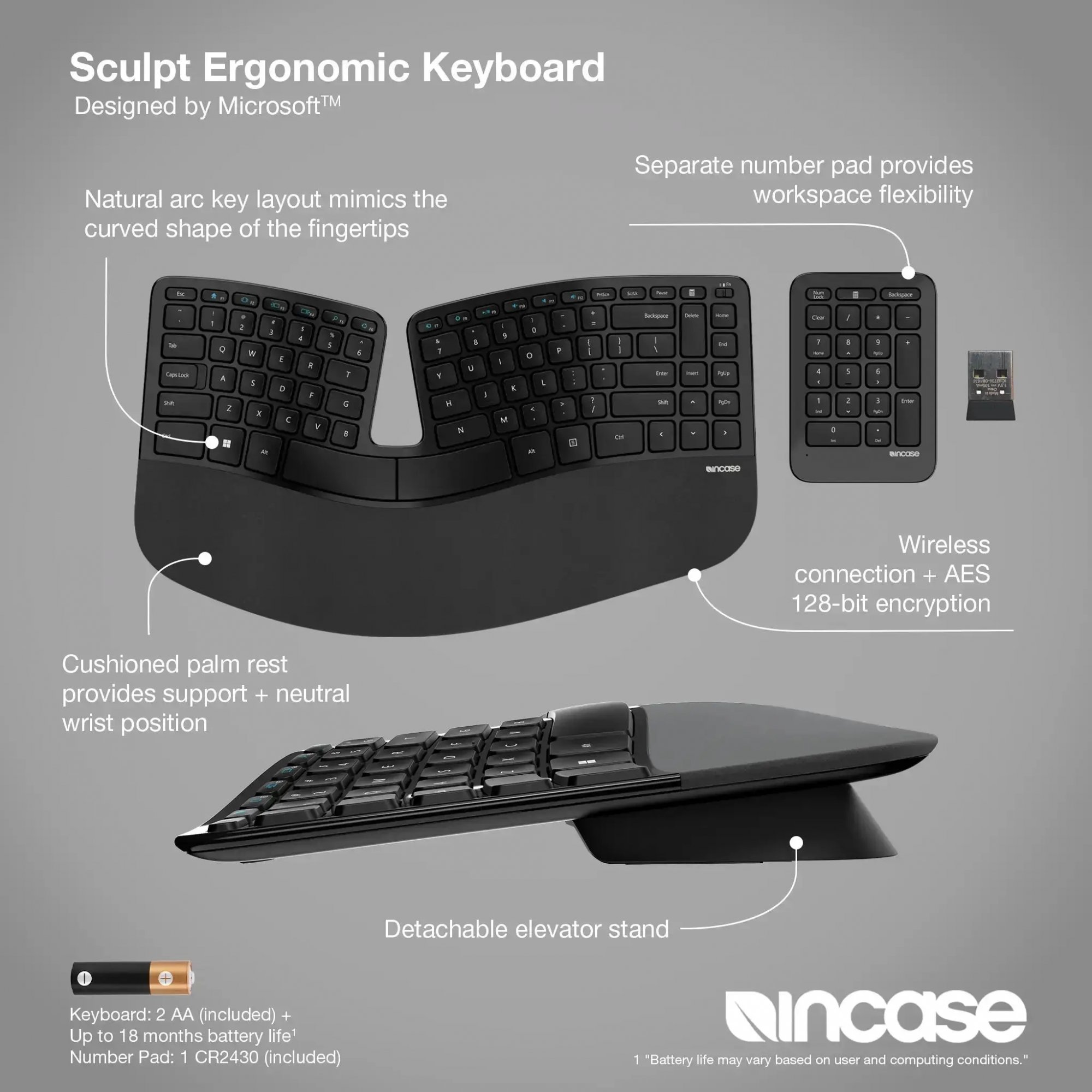 Incase Sculpt Ergonomic Wireless Keyboard Designed by Microsoft - 5KV-00001