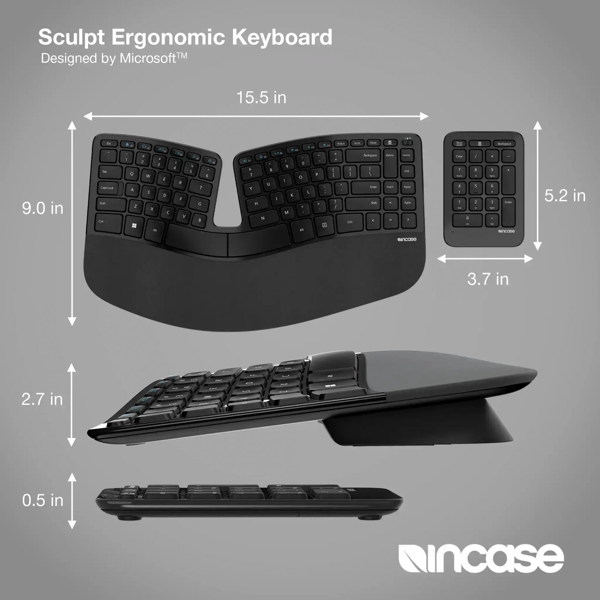 Incase Sculpt Ergonomic Wireless Keyboard Designed by Microsoft - 5KV-00001