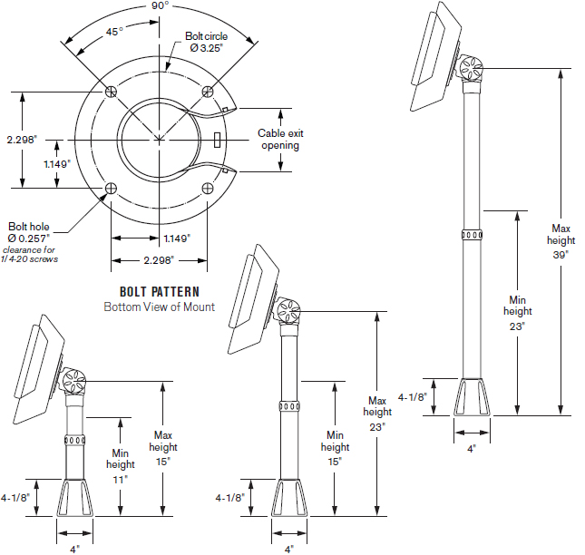 Technical Drawing for Innovative 9183 Series Adjustable Point of Sale Countertop Mount