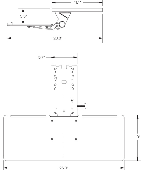Technical Drawing for Innovative KT-27 Extended Reach Keyboard Arm with 27