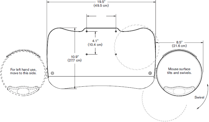 Technical drawing for Innovative 8493-8494 Short Return Keyboard Arm, 19” Keyboard Tray