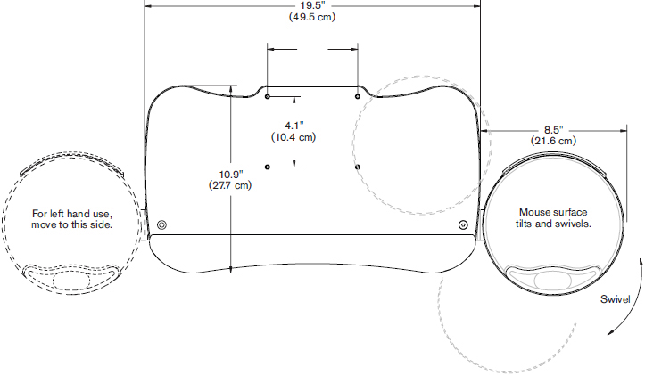 Technical drawing for Innovative 8492-8494 Compact Keyboard Arm with 19" Keyboard Tray