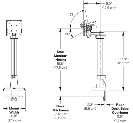 Technical Drawing for HAT E5G-P01 E5 Single Static Monitor Arm with Pole